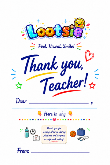 Thank You Teacher –  For Looking After Us During Playtime And Keeping Us Safe And Smiling!